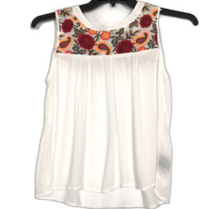 Cliche Women's Tank Blouse Size Small Ivory Floral Embroidery Boho Flowy